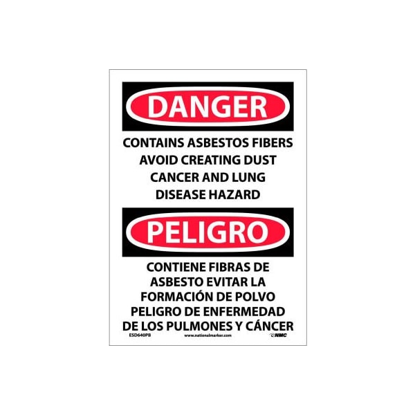 Bilingual Vinyl Sign - Danger Contains Asbestos Fibers Avoid Creating Dust